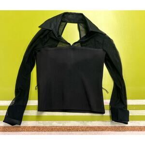 Veronique Young Black Mesh Sleeve Knit Top Size 6 NWT Structured Bodice $180 Ret